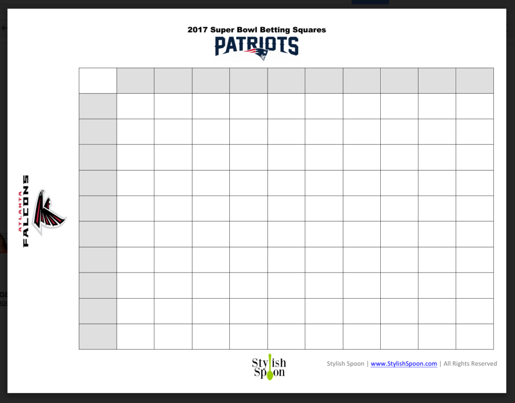 Free Printable 2017 Super Bowl Betting Squares Stylish Spoon