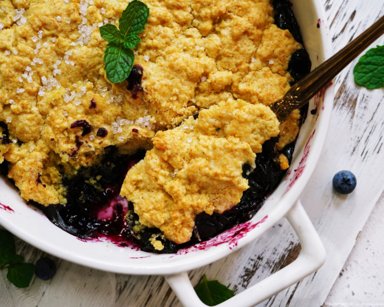 Blueberry Rhubarb Crisp with Pistachio Oat Crumble