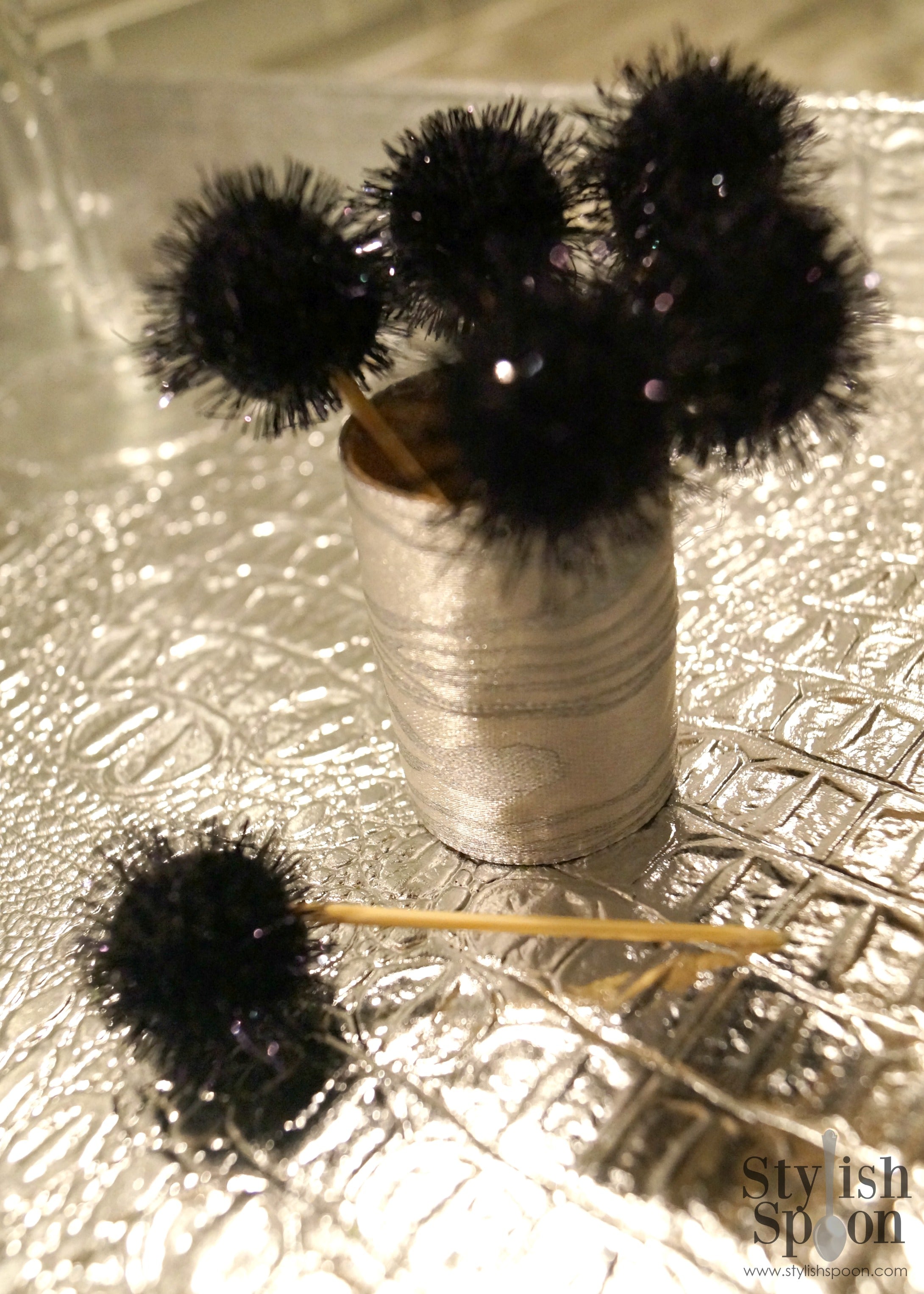 DIY Sparkly Pom Pom Toothpicks & Holder