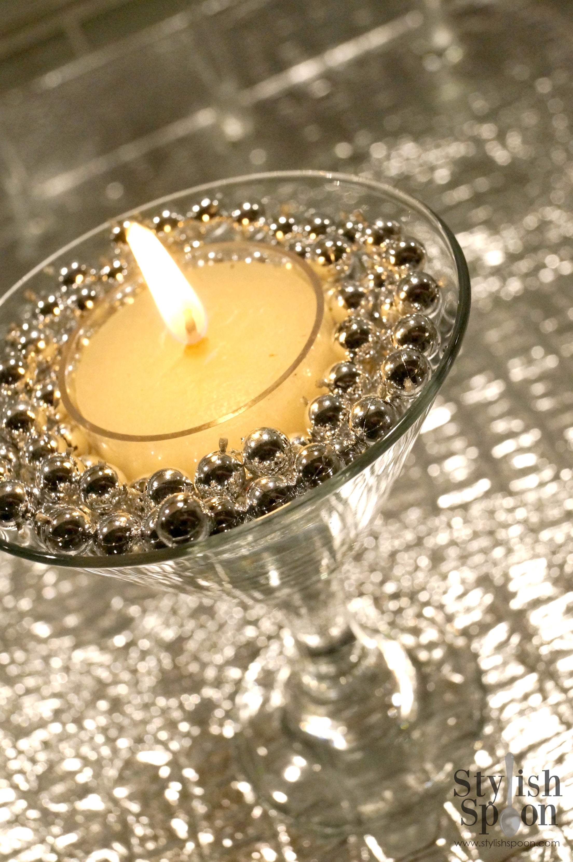 DIY Silver Bead Martini Glass Candle Holders Stylish